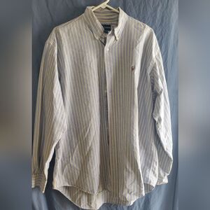 Ralph Lauren Light Blue and Yellow Striped Classic Fit Shirt, XL